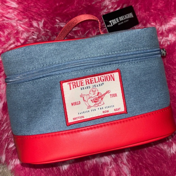 True Religion Handbags - True Religion Denim Red Cosmetic Travel Bag Makeup Organizer Pouch Pouch NWT